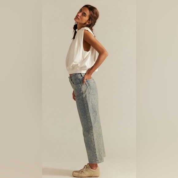 NWT FREE PEOPLE WE THE FREE DEEP TRANCE DROPPED JACQUARD JEANS - Picture 3 of 5